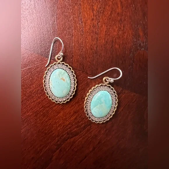 Studio Barse Earrings Bronze and Green Turquoise with Silver Detail - Picture 4 of 10